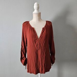 Point Sur Rust Colored Crepe Blouse Size Small